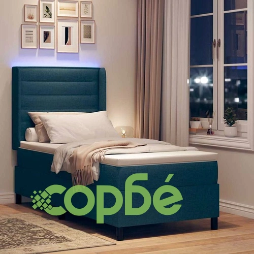 Легло с пружинирана основа и матрак с LED осветление синьо 80x200 см текстил ➤ топ цена ➤ sorbe.bg