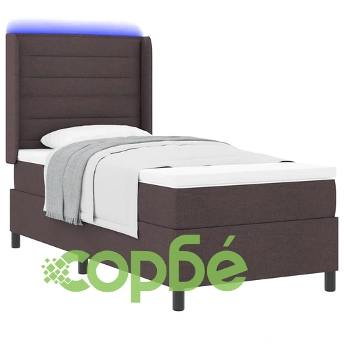 Легло с пружинирана основа и матрак с LED осветление тъмнокафяв 90x190 см текстил ➤ топ цена ➤ sorbe.bg