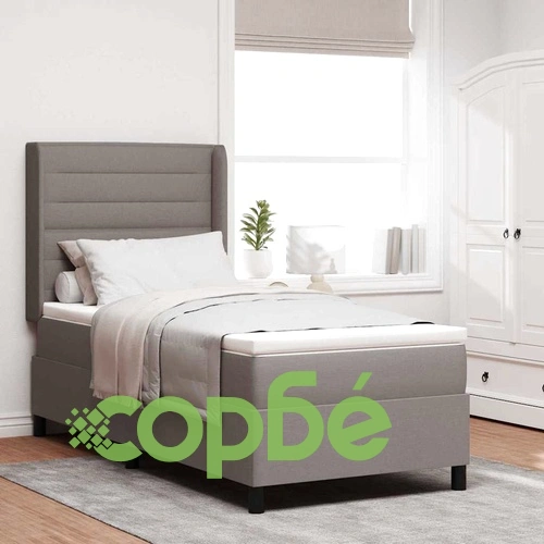 Легло с пружинирана основа и матрак Таупе 90x190 см текстил с LED осветление ➤ топ цена ➤ sorbe.bg