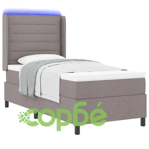 Легло с пружинирана основа и матрак Таупе 90x190 см текстил с LED осветление ➤ топ цена ➤ sorbe.bg