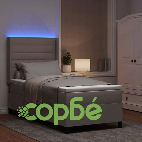 Легло с пружинирана основа и матрак Таупе 90x190 см текстил с LED осветление ➤ топ цена ➤ sorbe.bg
