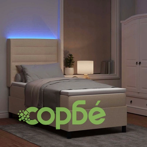 Легло с пружинирана основа и матрак с LED осветление крем 100x200 см текстил ➤ топ цена ➤ sorbe.bg