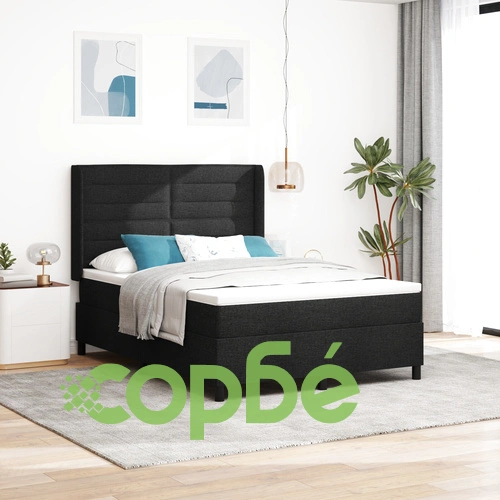 Кутия Spring легло с матрак и LED осветление 140x190 см черен плат ➤ топ цена ➤ sorbe.bg