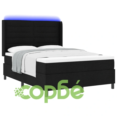 Кутия Spring легло с матрак и LED осветление 140x190 см черен плат ➤ топ цена ➤ sorbe.bg