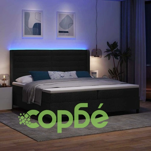 Легло с пружинирана основа и матрак с LED осветление черно 200x200 см текстил ➤ топ цена ➤ sorbe.bg