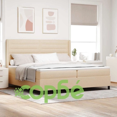 Легло с пружинирана основа и матрак с LED осветление крем 200x200 см текстил ➤ топ цена ➤ sorbe.bg