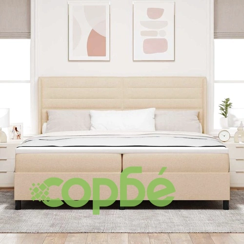 Легло с пружинирана основа и матрак с LED осветление крем 200x200 см текстил ➤ топ цена ➤ sorbe.bg