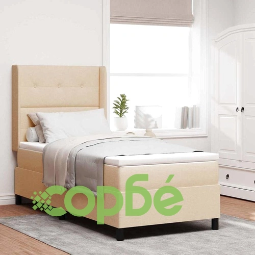 Легло с пружинирана основа и матрак с LED осветление крем 80x200 см текстил ➤ топ цена ➤ sorbe.bg