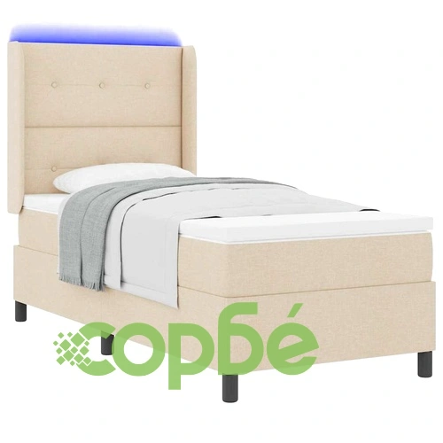 Легло с пружинирана основа и матрак с LED осветление крем 80x200 см текстил ➤ топ цена ➤ sorbe.bg