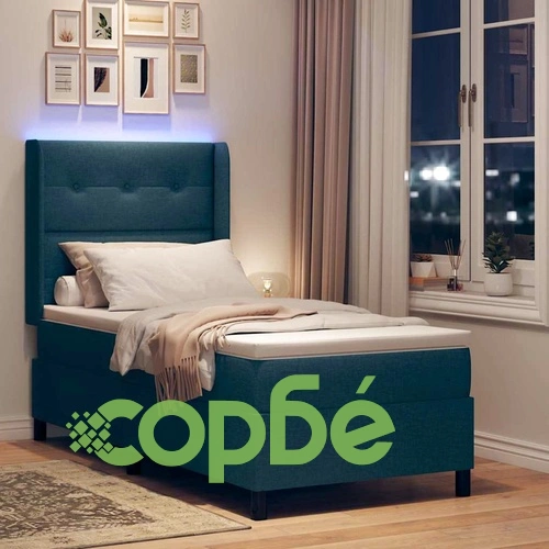 Легло с LED осветление и матрак, синьо, 80 x 200 см, текстил ➤ топ цена ➤ sorbe.bg