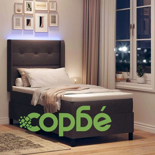 Легло с пружинирана основа и матрак с LED осветление тъмнокафяв 90x200 см текстил ➤ топ цена ➤ sorbe.bg