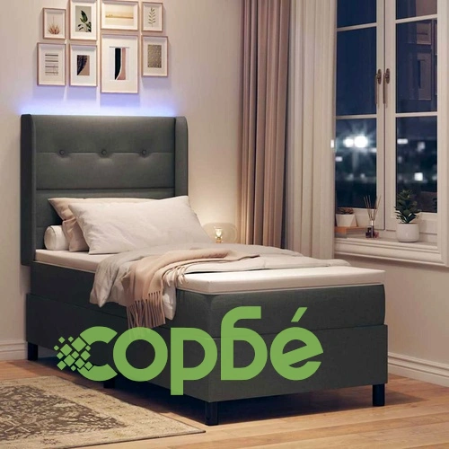 Легло с пружинна основа и матрак с LED осветление тъмносиво 100x200 см текстил ➤ топ цена ➤ sorbe.bg