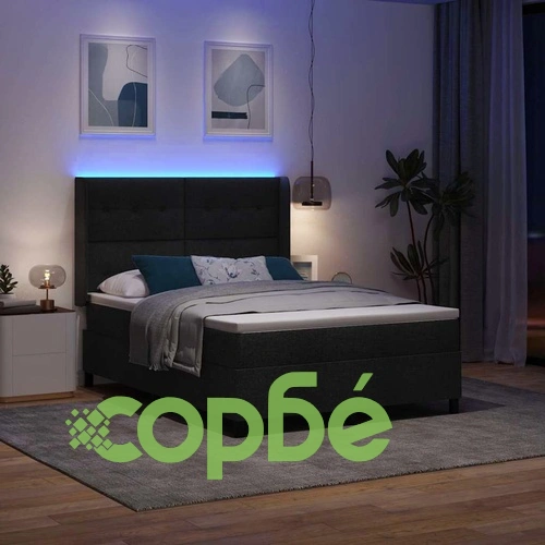 Легло с пружинирана основа и матрак с LED осветление черно 140x190 см текстил ➤ топ цена ➤ sorbe.bg