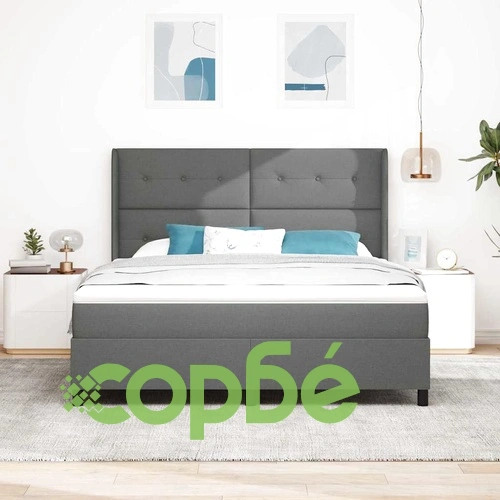 Легло с пружинирана основа, матрак и LED осветление тъмносиво 180x200 см текстил ➤ топ цена ➤ sorbe.bg