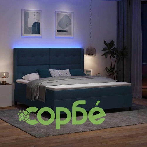 Легло с пружинирана основа и матрак с LED осветление Синьо 180x200 см текстил ➤ топ цена ➤ sorbe.bg