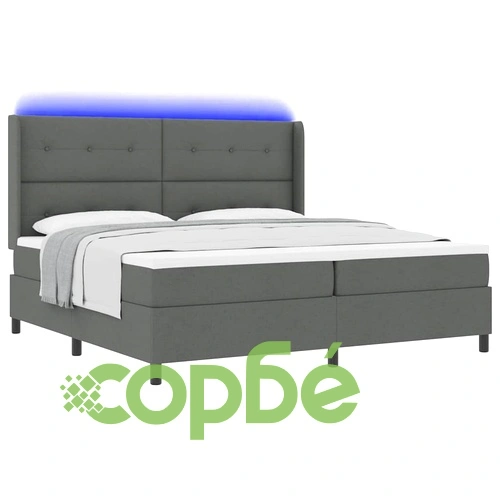 Легло с пружинирана основа и матрак с LED осветление тъмносив 200x200 см текстил ➤ топ цена ➤ sorbe.bg