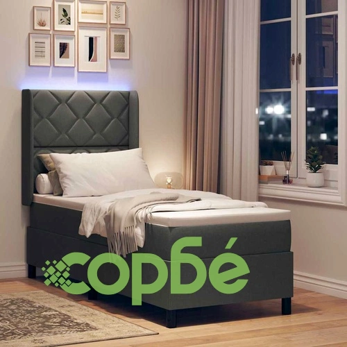 Легло с пружинирана основа и матрак с LED осветление тъмносиво 80x200 см текстил ➤ топ цена ➤ sorbe.bg