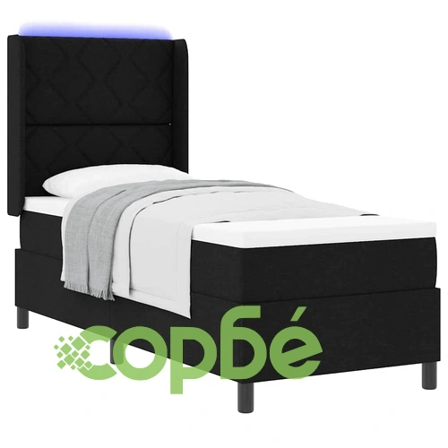 Легло с LED осветление и матрак, черен текстил, 80 x 200 см ➤ топ цена ➤ sorbe.bg