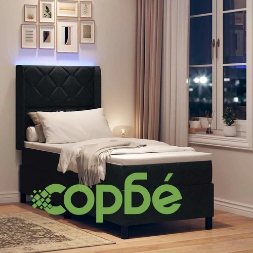 Легло с LED осветление и матрак, черен текстил, 80 x 200 см ➤ топ цена ➤ sorbe.bg