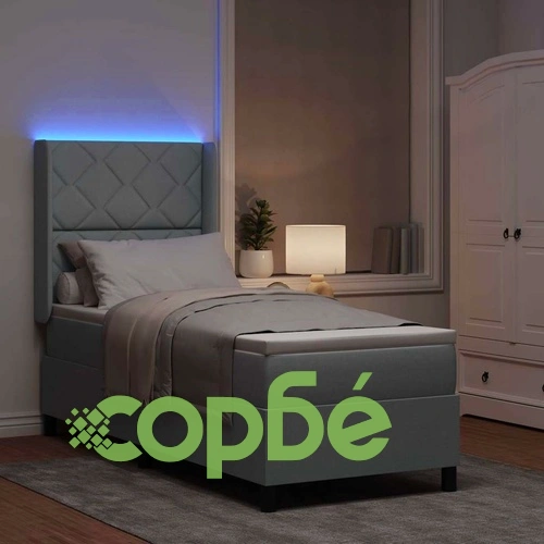 Легло с пружинен матрак и LED осветление светлосиво 90x190 см текстил ➤ топ цена ➤ sorbe.bg