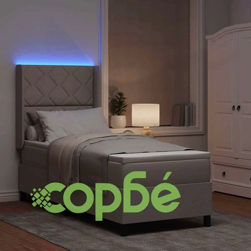 Легло с пружинирана основа и матрак с LED осветление Таупе 90x190 см текстил ➤ топ цена ➤ sorbe.bg