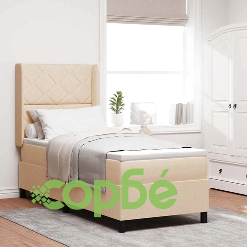 Легло с пружинирана основа и матрак с LED осветление кремав 90x190 см текстил ➤ топ цена ➤ sorbe.bg