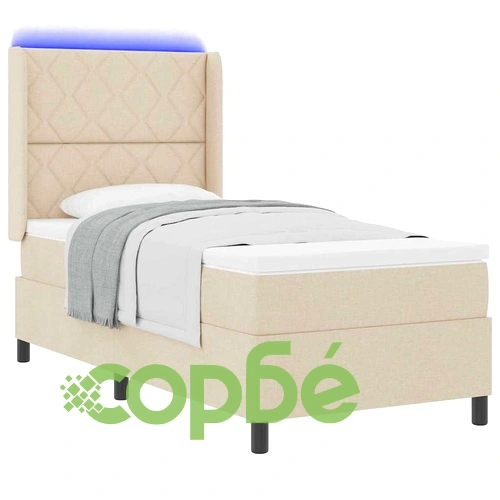 Легло с пружинирана основа и матрак с LED осветление крем 100x200 см текстил ➤ топ цена ➤ sorbe.bg