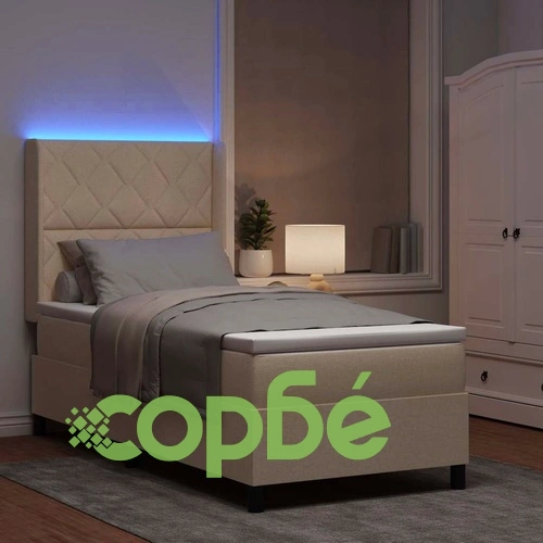 Легло с пружинирана основа и матрак с LED осветление крем 100x200 см текстил ➤ топ цена ➤ sorbe.bg