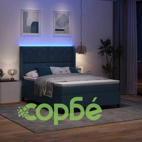 Легло с пружинирана основа и матрак със LED осветление синьо 160x200 см текстил ➤ топ цена ➤ sorbe.bg