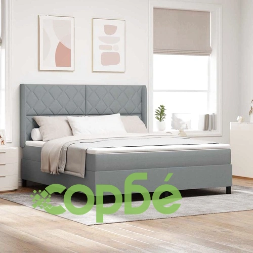 Легло с пружинирана основа и матрак със LED осветление 180x200 см текстил светлосиво ➤ топ цена ➤ sorbe.bg