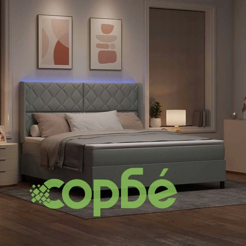 Легло с пружинирана основа и матрак със LED осветление 180x200 см текстил светлосиво ➤ топ цена ➤ sorbe.bg