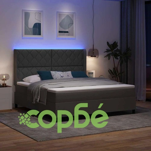Легло с пружинирана основа и матрак с LED осветление тъмносив 180x200 см текстил ➤ топ цена ➤ sorbe.bg
