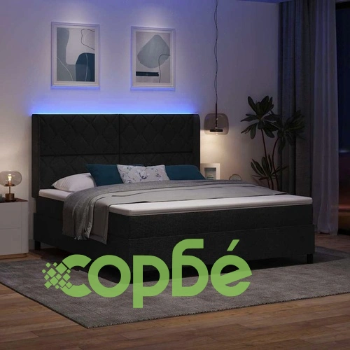 Легло с пружинна основа и матрак с LED осветление Черно 180x200 см текстил ➤ топ цена ➤ sorbe.bg