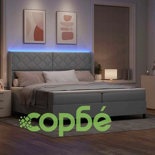 Легло с пружинна основа и матрак с LED осветление светлосиво 200x200 см текстил ➤ топ цена ➤ sorbe.bg