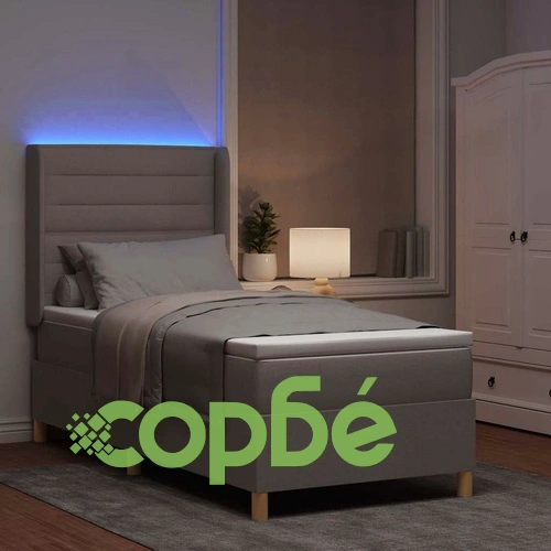 Легло с пружинирана основа и матрак с LED осветление Таупе 80x200 см текстил ➤ топ цена ➤ sorbe.bg