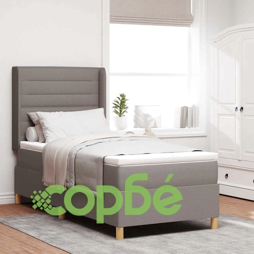 Легло с пружинна основа и матрак 90x190 см таупе текстил с LED осветление ➤ топ цена ➤ sorbe.bg