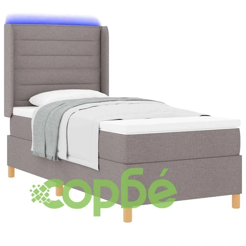 Легло с пружинна основа и матрак 90x190 см таупе текстил с LED осветление ➤ топ цена ➤ sorbe.bg