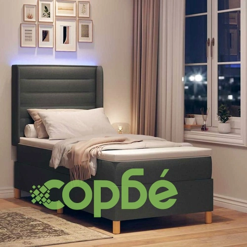 Боксспринг легло с матрак и LED осветление сиво 100x200 см текстил ➤ топ цена ➤ sorbe.bg