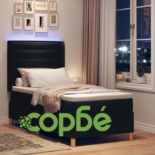 Легло с пружинирана основа и матрак черно 100x200 см текстил с LED осветление ➤ топ цена ➤ sorbe.bg