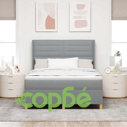 Легло с пружинирана основа и LED осветление светлосиво 160x200 см текстил ➤ топ цена ➤ sorbe.bg