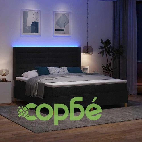 Легло с пружинирана основа и матрак с LED осветление Черно 180x200 см текстил ➤ топ цена ➤ sorbe.bg