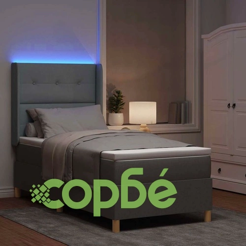 Легло с пружинирана основа и LED осветление светлосиво 80x200 см текстил ➤ топ цена ➤ sorbe.bg