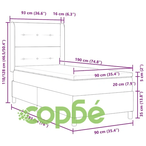 Легло с пружинирана основа и матрак Таупе 90x190 см текстил с LED осветление ➤ топ цена ➤ sorbe.bg