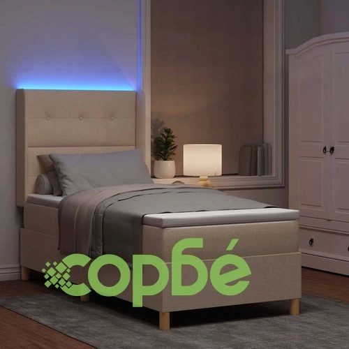 Легло с пружинирана основа и матрак с LED осветление крем 90x200 см текстил ➤ топ цена ➤ sorbe.bg