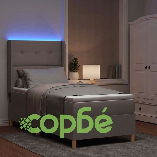 Легло с пружинирана основа и матрак с LED осветление Таупе 100x200 см текстил ➤ топ цена ➤ sorbe.bg