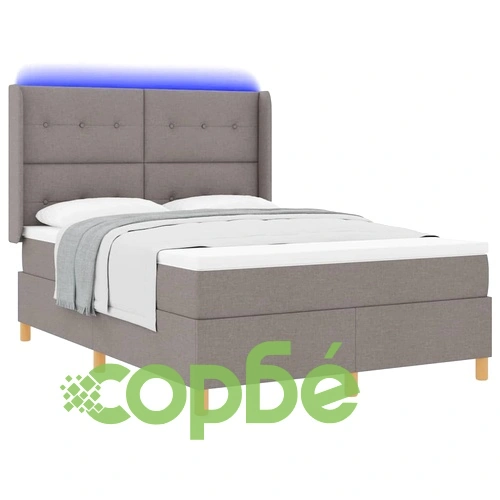 Легло с пружинен матрак и LED осветление Таупе 160x200 см текстил ➤ топ цена ➤ sorbe.bg