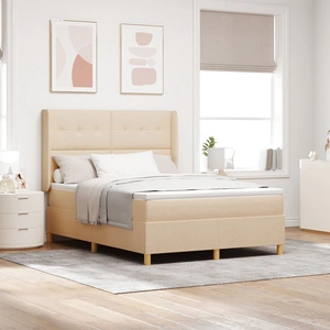 Луксозно легло с пружина и матрак 160x200 см от текстил с LED осветление, кремаво