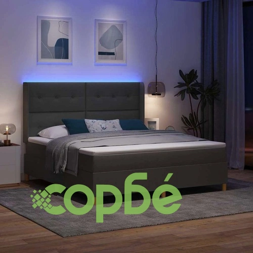 Легло с пружинирана основа и матрак с LED осветление сиво 180x200 см текстил ➤ топ цена ➤ sorbe.bg
