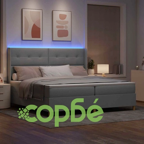 Легло с пружинирана основа и LED осветление светлосиво 200x200 см текстил ➤ топ цена ➤ sorbe.bg