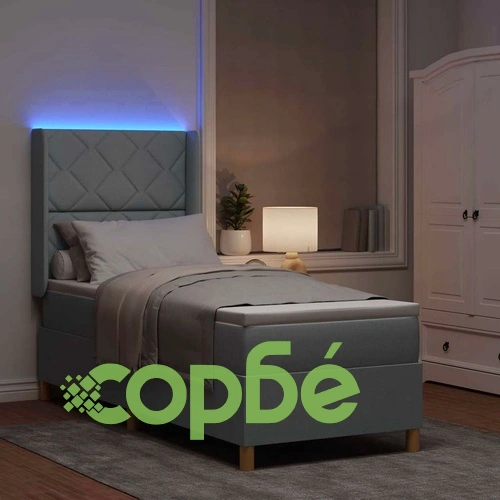 Легло с пружинирана основа и LED осветление светлосиво 80x200 см текстил ➤ топ цена ➤ sorbe.bg